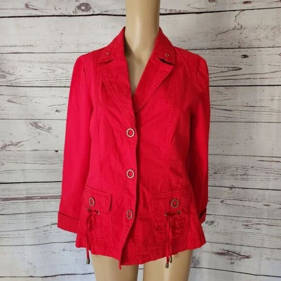 Barbara Katz Red Cotton Jacket Size 6 NWT - Picture 1 of 5